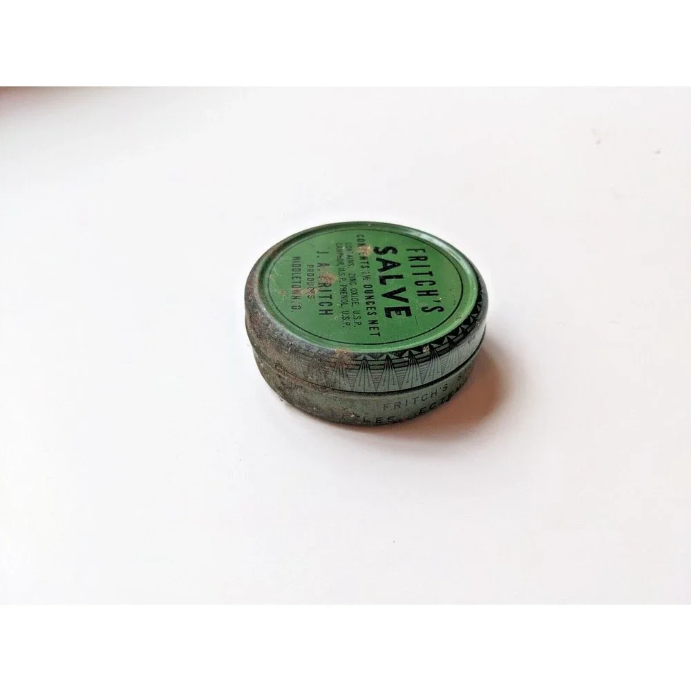 Vintage Fritch's Salve Tin‎ Medicine Container J.A. Fritch Middletown OH Camphor
